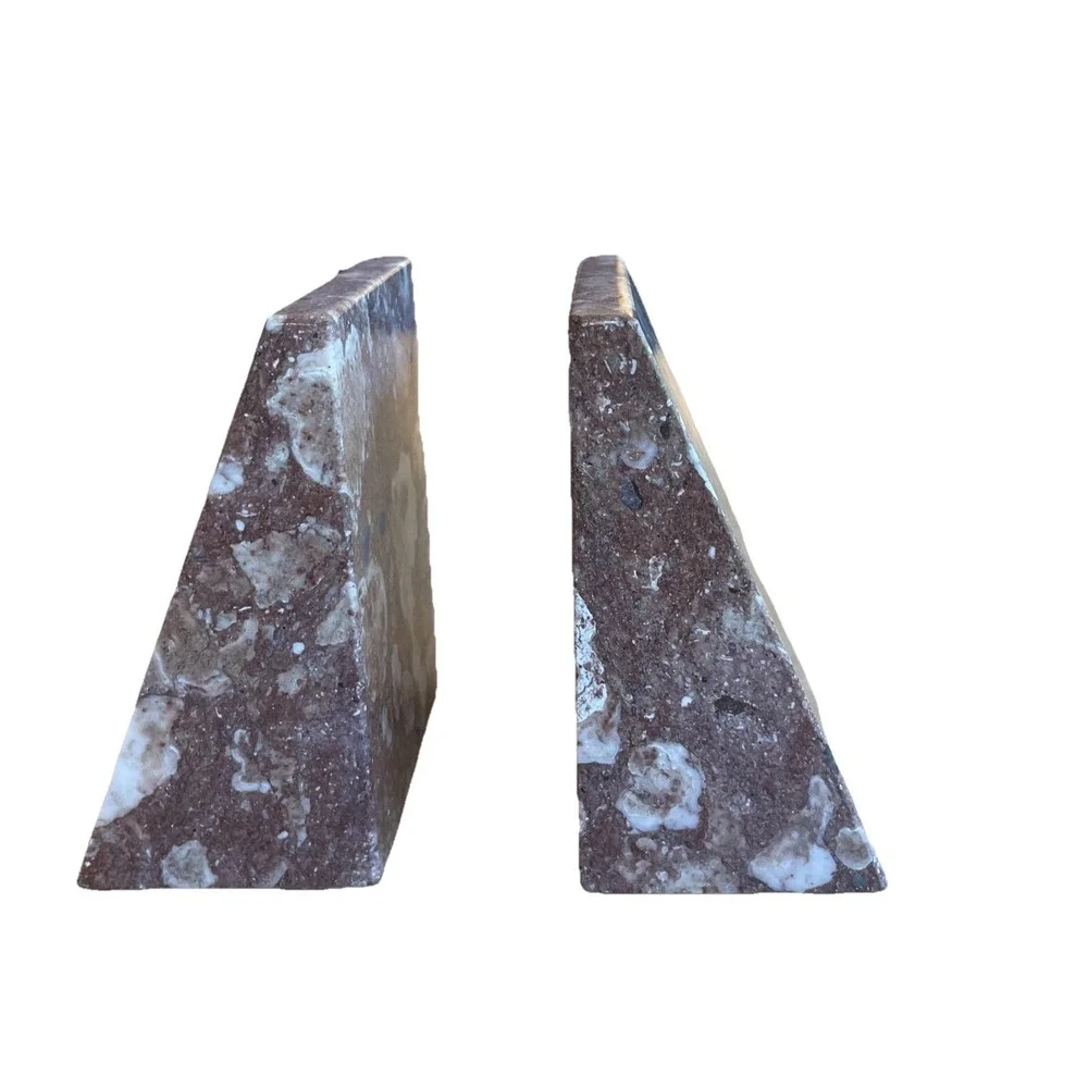 Vintage Pair Of Angular Coral Granite Bookends 4.3